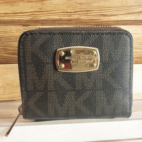 Michael Kors Handbags - Michael Kors Jet Set Nwt Signature Zip Around Bifold Wallet in Brow…